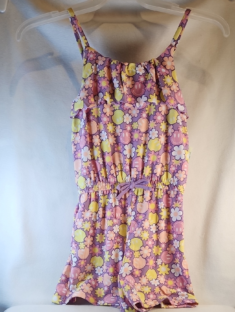 Girls One Piece Purple Short Floral Print Romper